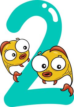 cartoon illustration with number two and fish