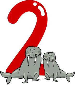 cartoon illustration with number two and walruses