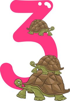 cartoon illustration with number three and turtles