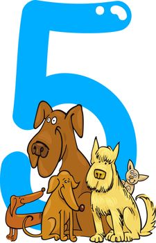 cartoon illustration with number five and dogs