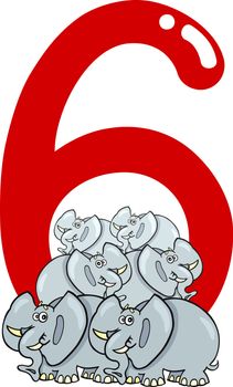 cartoon illustration with number six and elephants