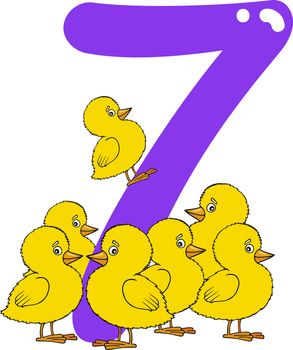 cartoon illustration with number seven and chicks