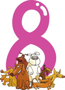 cartoon illustration with number eight and dogs