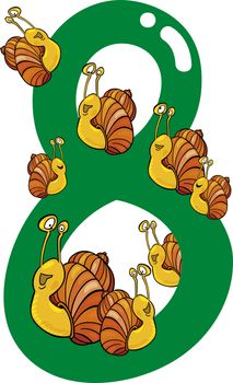 cartoon illustration with number eight and snails