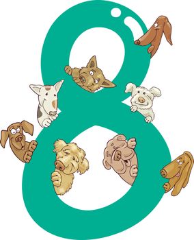 cartoon illustration with number eight and dogs