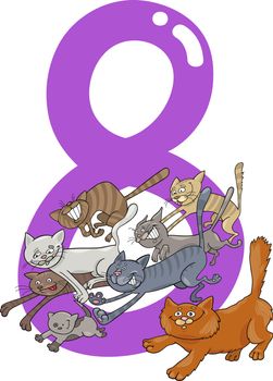 cartoon illustration with number eight and cats