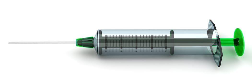 A medical syringe. 3D rendered Illustration. Isolated on white.