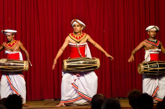 Kandy, Sri Lanka - December 7, 2011:  Show in traditional Sri Lankian theatre - drum, dance and singing.