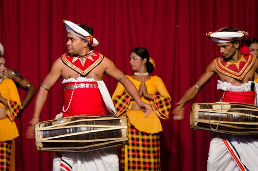 Kandy, Sri Lanka - December 7, 2011:  Show in traditional Sri Lankian theatre - drum, dance and singing.