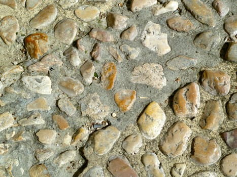 old cemented cobbles in a street