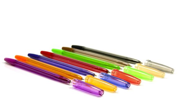 writing equipment in red blue green yellow black