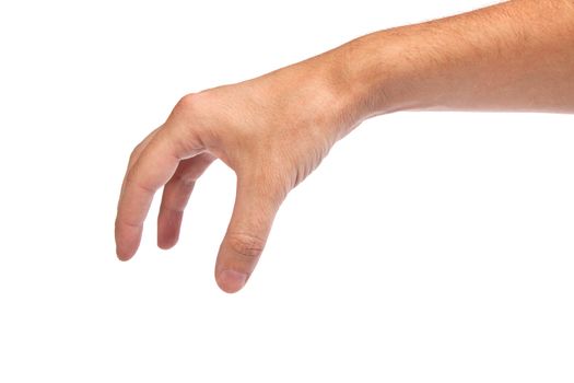 Well shaped male hand reaching for something isolated on a white background