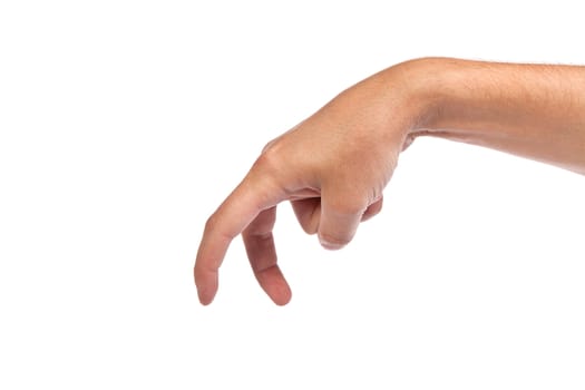 A male hand is showing the walking fingers isolated on a white background