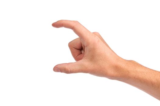 Well shaped male hand reaching for something isolated on a white background