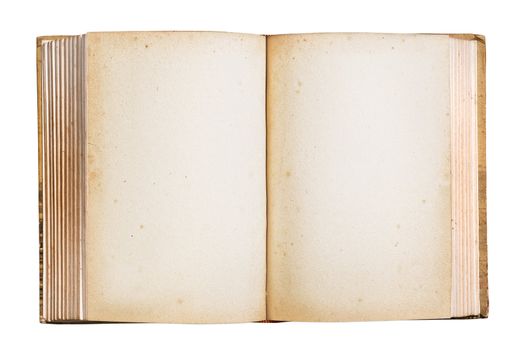 Old book with blank stained pages, clipping path.