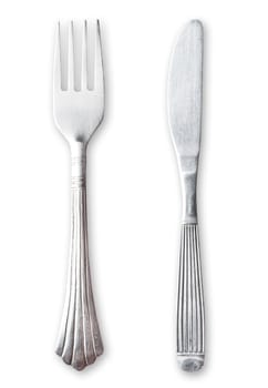 Fork and knife on white background. Clipping path excludes the shadow.