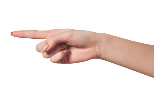 Female index finger isoalted on a white background