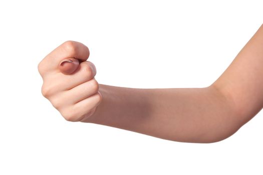 Hand is showing a fig sign isolated on a white background