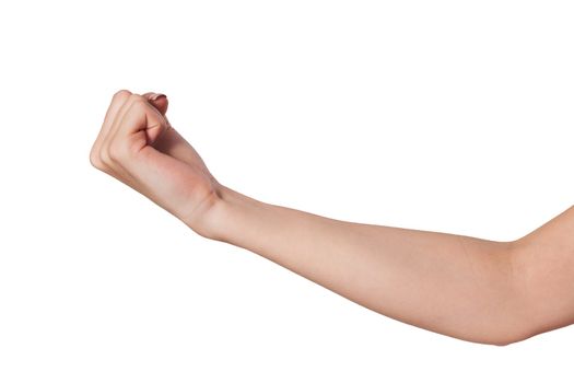 Hand with clenched a fist, isolated on a white background