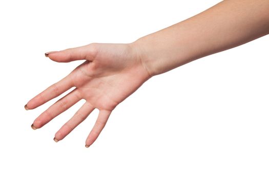 Hand gesture of Female isolated on a white background