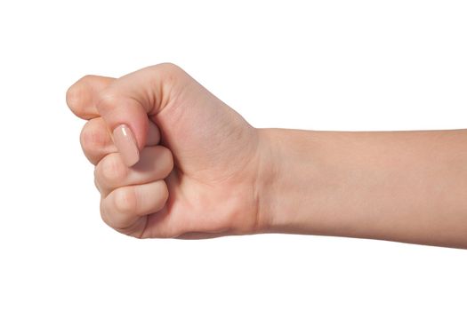 Hand with clenched a fist, isolated on a white background