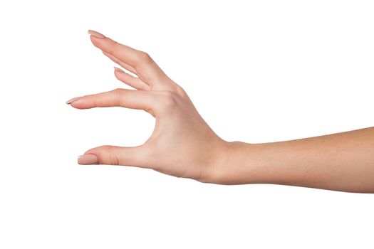 Well shaped Female hand reaching for something isolated on a white background