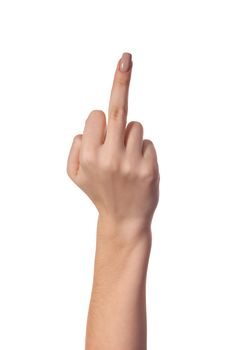 Hand is showing a fig sign isolated on a white background