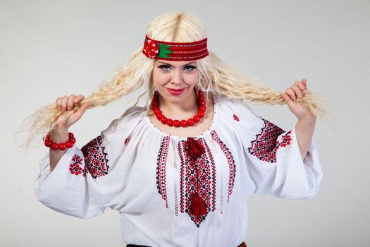 Attractive woman wears Ukrainian national dress