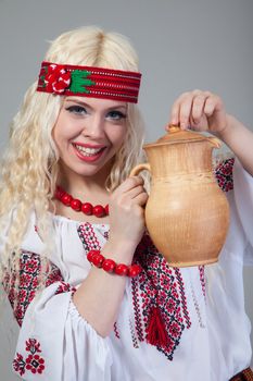 Attractive woman wears Ukrainian national dress