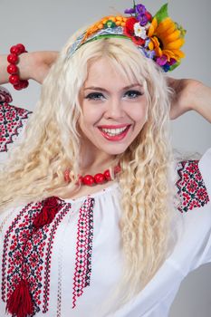 Attractive woman wears Ukrainian national dress