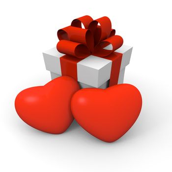 Gift box with two huge hearts