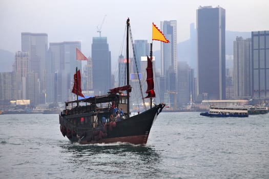The ferry on a background of city, Hong Kong harbour