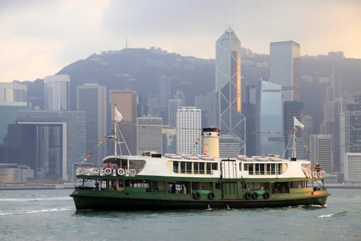 The ferry on a background of city, Hong Kong harbour