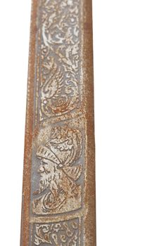 Decoration of a Blade of an old and rusty sword, on white