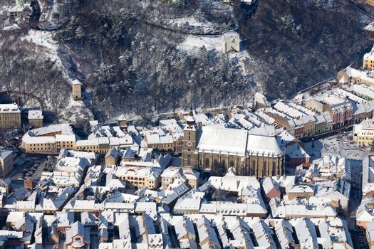 Brasov, aerial old city panoramic view, Romania