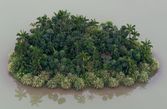 Romantic and remote desert island with palm trees