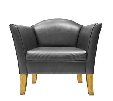 Black leather armchair isolated on white background