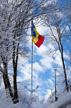 Romanian flag on top of the Tampa mountain in Brasov
