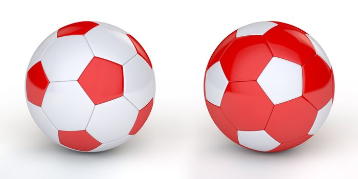 pair of shiny football / soccer balls with the polish colours white and red