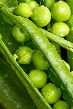 a macro shot of fresh peas