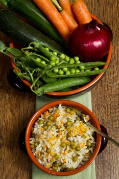 risotto with  peas in crock