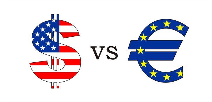 usa dollar versus european euro money symbols illustration