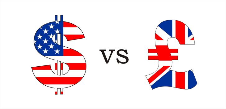usa dollar versus british pound money symbols illustration