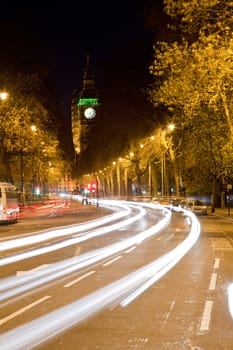 Big Ben with Light Trail Landmark of London England United Kingdom at Night