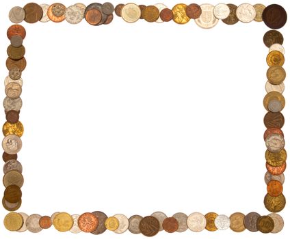 Cadre (rectangle) of coins, isolated against background