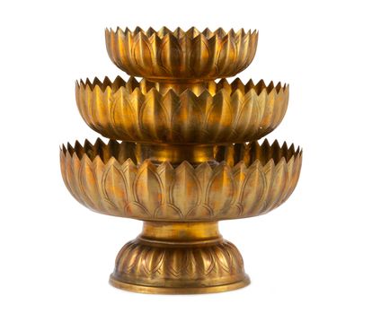 Old antique vintage gold, brass bowl, isolated on white background