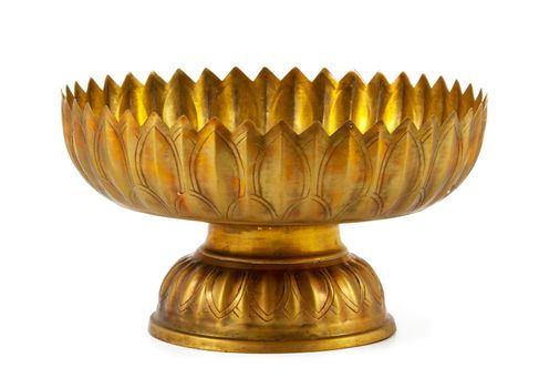 Old antique vintage gold, brass bowl, isolated on white background