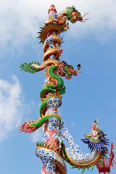 Chinese dragon statue and blue sky