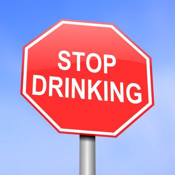 Illustration depicting red and white warning road sign with a alcohol consumption concept. Blue background.