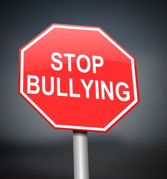 Illustration depicting red and white warning road sign with a bullying concept. Blurred dark background.